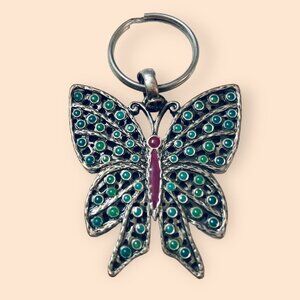 Butterfly Keychain Keyring With Green & Purple Enamel Accents